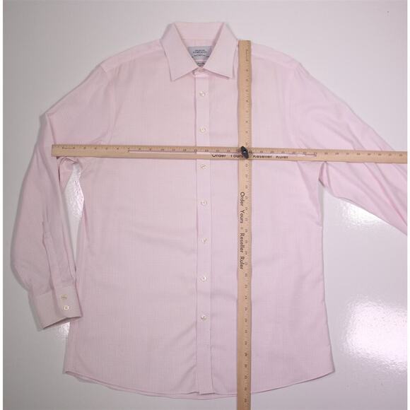 Charles Tyrwhitt White/Pink Check Non-Iron Slim Cotton Dress Shirt (42) 16.5-35 - Picture 4 of 7